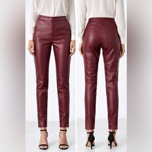 ZARA Burgundy Faux Leather High Rise Pants Women’s M Skinny Ankle Zip